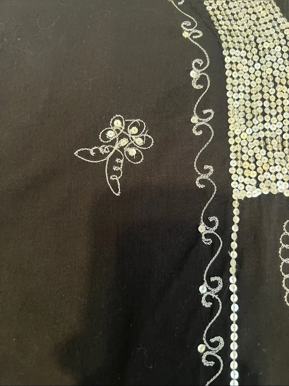 OSFM Sheer Black Long Sleeve Tunic Swim Coverup with Sequins an Side Slits EUC